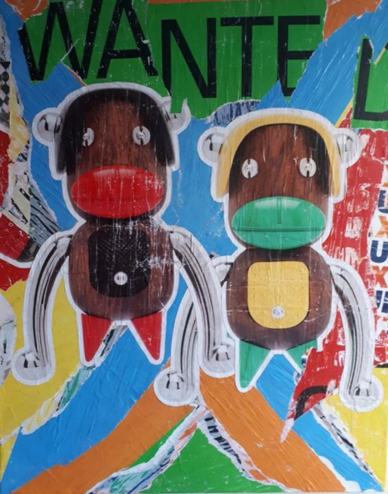 Collages intitulée "Monkey's" par Lo Despres, Œuvre d'art originale, Papier