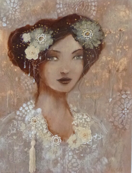 Painting titled "La muse Blanche" by Loetitia Pillault, Original Artwork, Acrylic