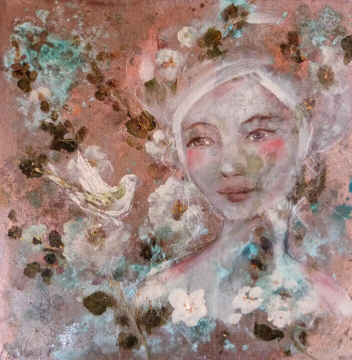 Malerei mit dem Titel "Les fleurs de l'aube" von Loetitia Pillault, Original-Kunstwerk, Acryl