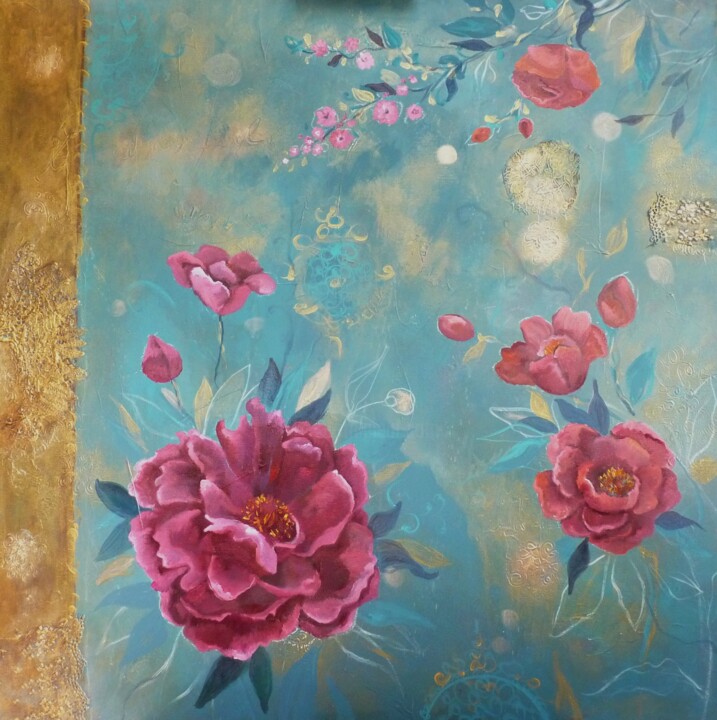 Peinture intitulée "Aube fleurie" par Loetitia Pillault, Œuvre d'art originale, Acrylique