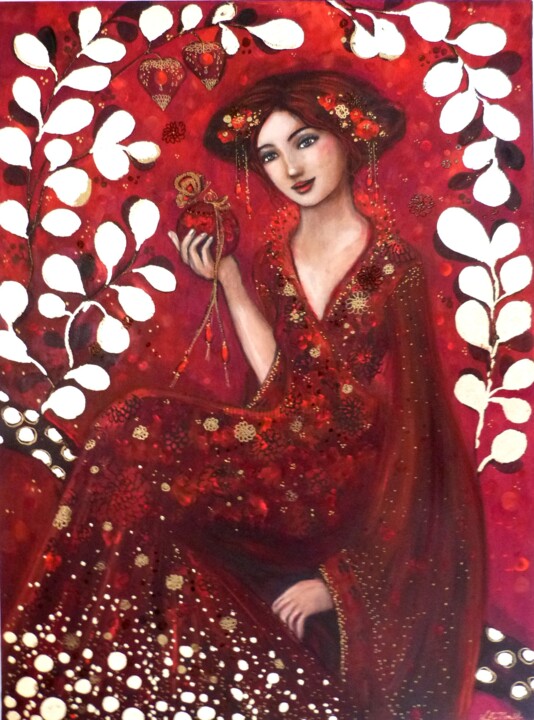 Painting titled "Elixir Rouge" by Loetitia Pillault, Original Artwork, Acrylic