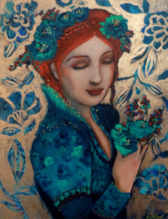 Painting titled "Quiétude bleue" by Loetitia Pillault, Original Artwork, Acrylic Mounted on Wood Stretcher frame