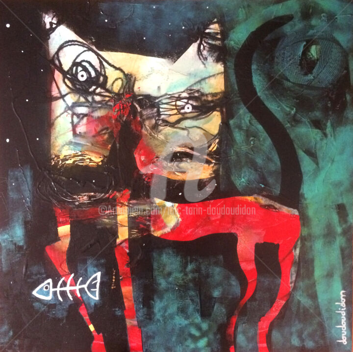 Painting titled "Chat-frustra" by Loic Tarin (Doudoudidon), Original Artwork, Acrylic