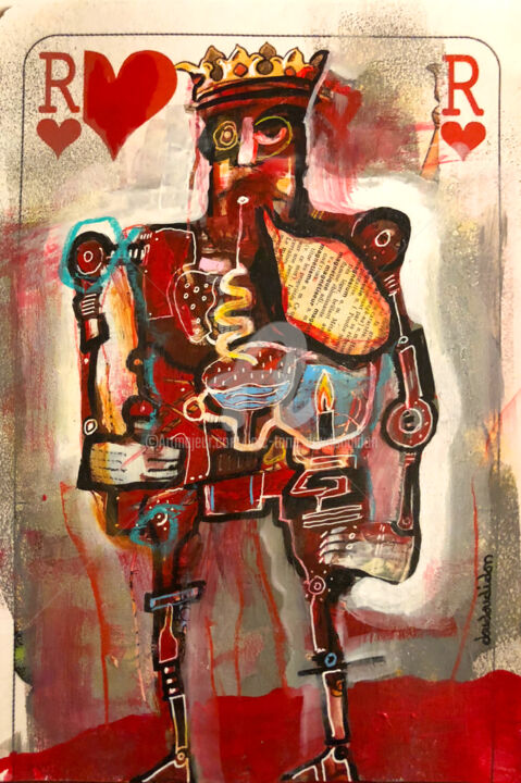 Peinture intitulée "Roi de coeur au ray…" par Loic Tarin (Doudoudidon), Œuvre d'art originale, Acrylique