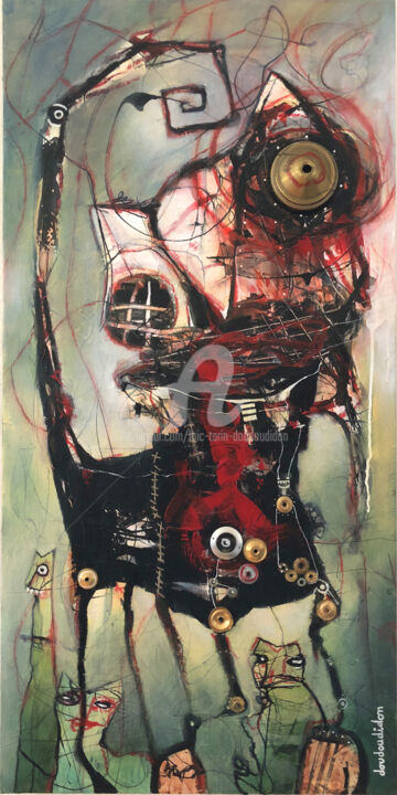 Malerei mit dem Titel "Biomekachat - doudo…" von Loic Tarin (Doudoudidon), Original-Kunstwerk, Acryl