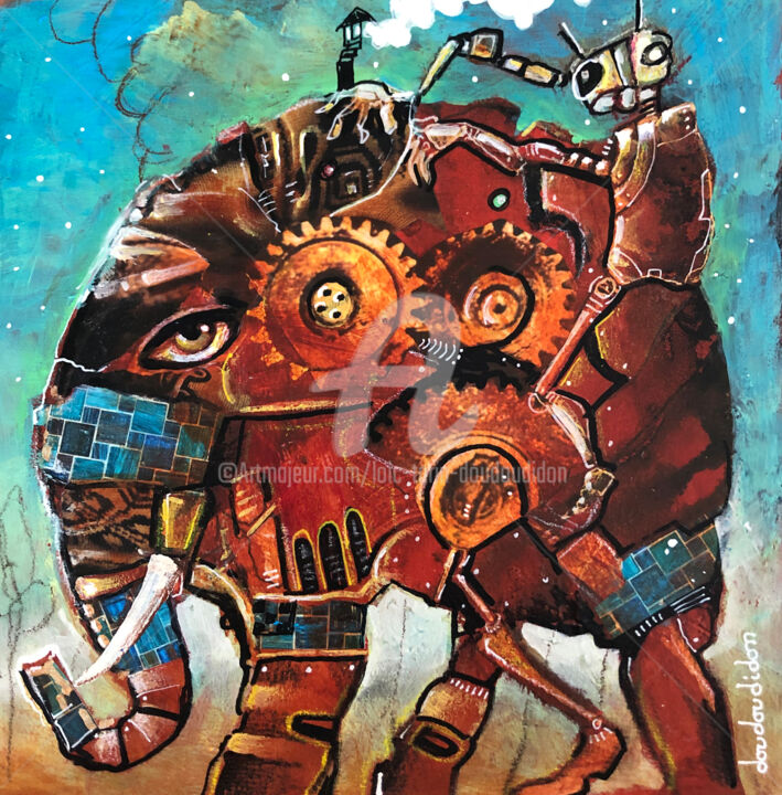 Painting titled "L'immortel amnésiqu…" by Loic Tarin (Doudoudidon), Original Artwork, Acrylic