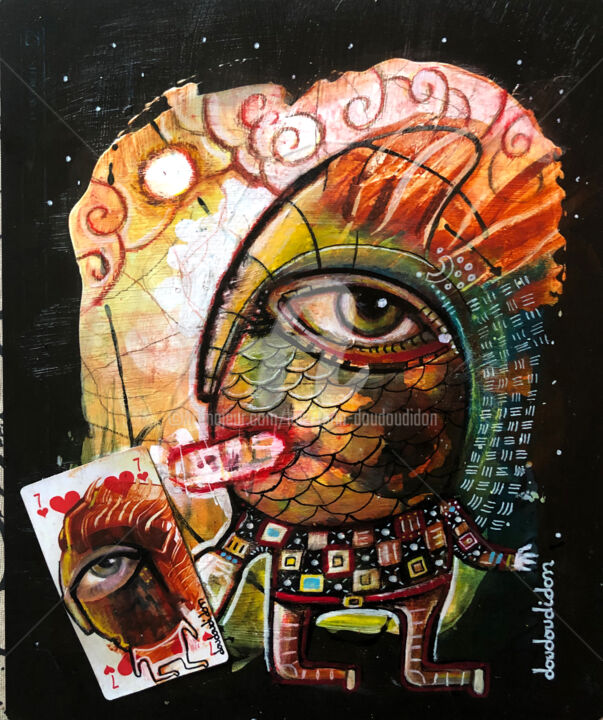 Painting titled "Voici ma carte 7 de…" by Loic Tarin (Doudoudidon), Original Artwork, Acrylic