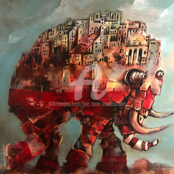 Painting titled "Fès est un éléphant…" by Loic Tarin (Doudoudidon), Original Artwork, Acrylic