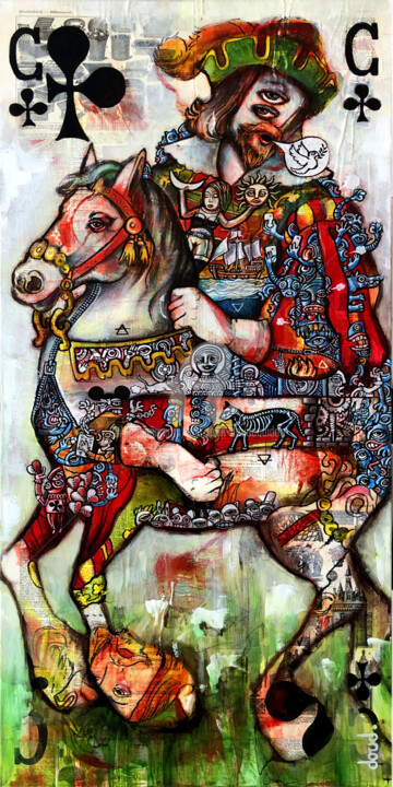 Peinture intitulée "Cavalier de trèfle…" par Loic Tarin (Doudoudidon), Œuvre d'art originale, Acrylique