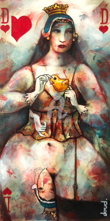 Peinture intitulée "Dame de cœur au can…" par Loic Tarin (Doudoudidon), Œuvre d'art originale, Acrylique Monté sur Châssis e…