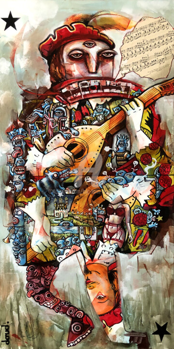 Painting titled "l'orchestre s'excuse" by Loic Tarin (Doudoudidon), Original Artwork, Acrylic Mounted on Wood Stretcher frame
