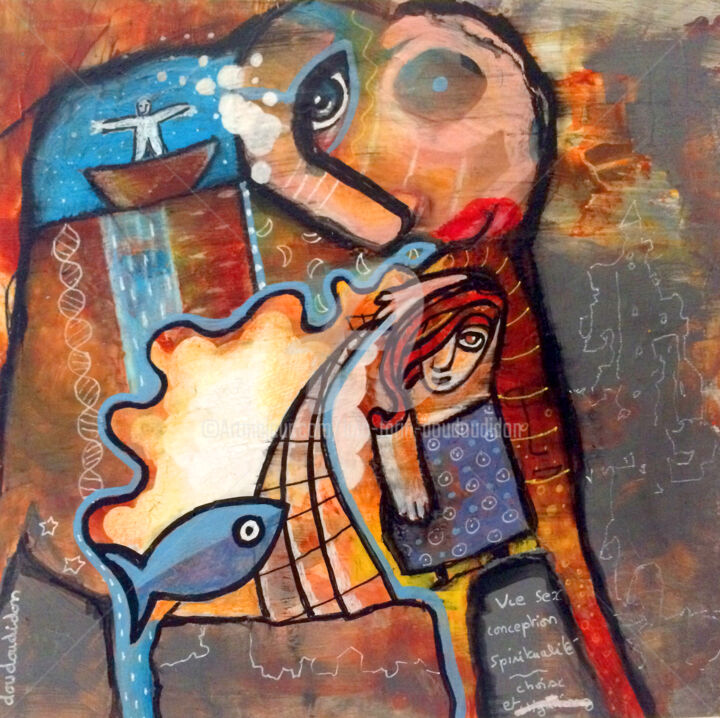 Painting titled "c'est quoi un pêche…" by Loic Tarin (Doudoudidon), Original Artwork, Acrylic