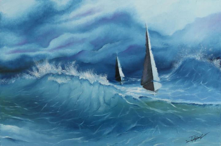 Peinture intitulée "la vague" par Loic Thepaut, Œuvre d'art originale, Huile