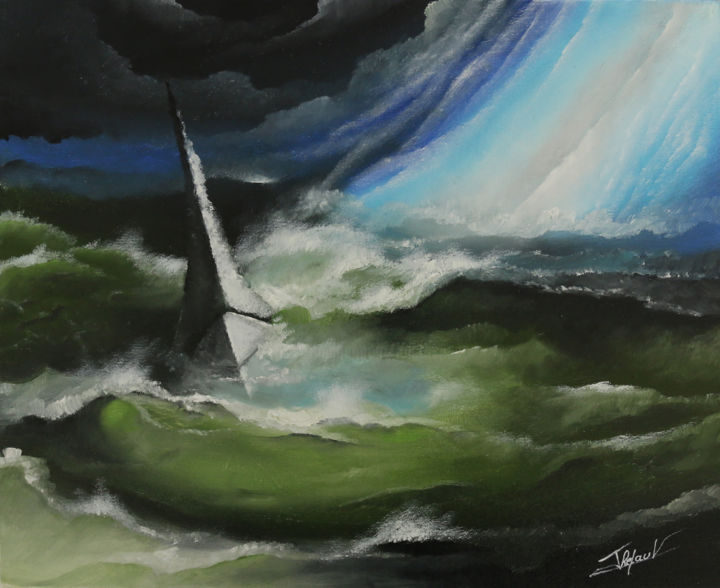 Painting titled "tempête 2" by Loic Thepaut, Original Artwork, Oil