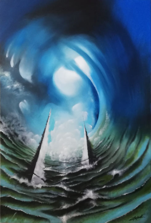 Painting titled "la vague 2" by Loic Thepaut, Original Artwork, Oil