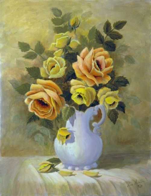 Pintura intitulada "Yellow Rose's" por Lois Smith, Obras de arte originais, Óleo