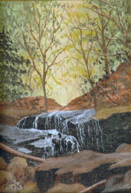 Pintura intitulada "Mountain Falls" por Lois Smith, Obras de arte originais, Óleo