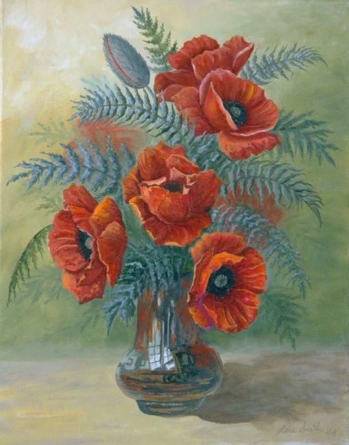 Pintura intitulada "Poppies #1" por Lois Smith, Obras de arte originais, Óleo