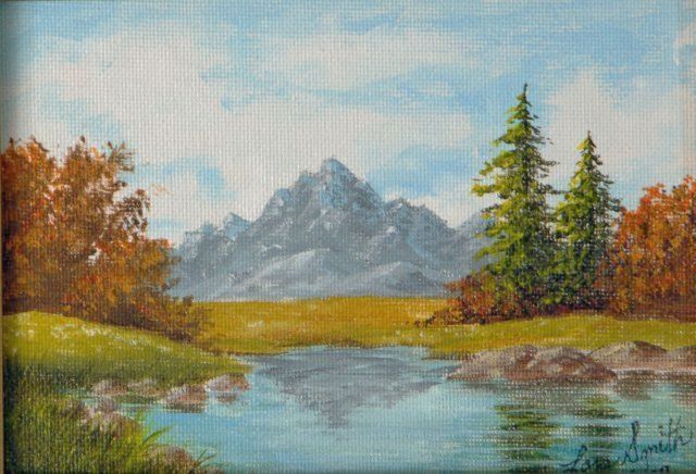 Pintura intitulada "Mountain Lake" por Lois Smith, Obras de arte originais, Óleo