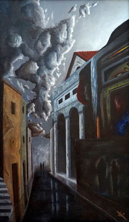 Malerei mit dem Titel "The city in my mind" von Luis Ortega Lopez, Original-Kunstwerk, Öl