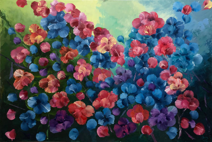 Painting titled "Floreando colores" by Lola Buero, Original Artwork, Acrylic