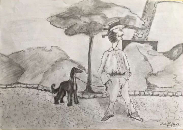 Dessin intitulée "El Parigiano aburri…" par Lola Èlysèes, Œuvre d'art originale, Crayon