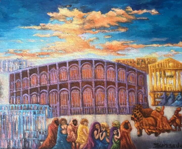 Pittura intitolato "Arènes de Nîmes" da Lola Jumaeva Novikova, Opera d'arte originale, Olio