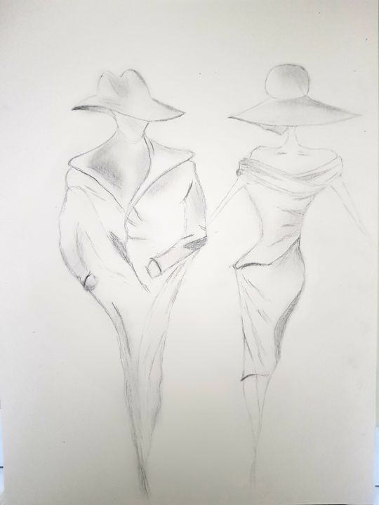 Drawing titled "Couple glamour" by Lola Lea, Original Artwork, Pencil