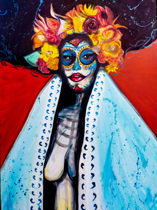 Painting titled "Catrina" by Lola Montes, Original Artwork, Acrylic Mounted on Wood Stretcher frame