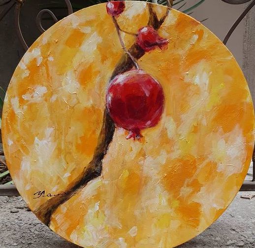 Painting titled "Autumn and pomegran…" by Lola Umarova, Original Artwork, Acrylic