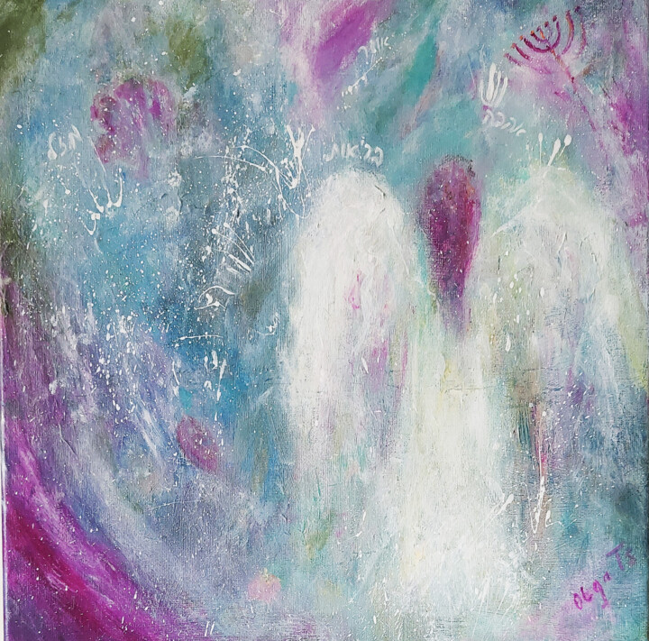 Painting titled "Abstract Angel symb…" by Olga Tsyhypko, Original Artwork, Acrylic Mounted on Wood Stretcher frame
