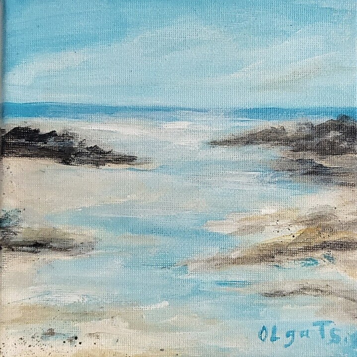 Painting titled "Light Blue Seaside…" by Olga Tsyhypko, Original Artwork, Acrylic Mounted on Wood Stretcher frame