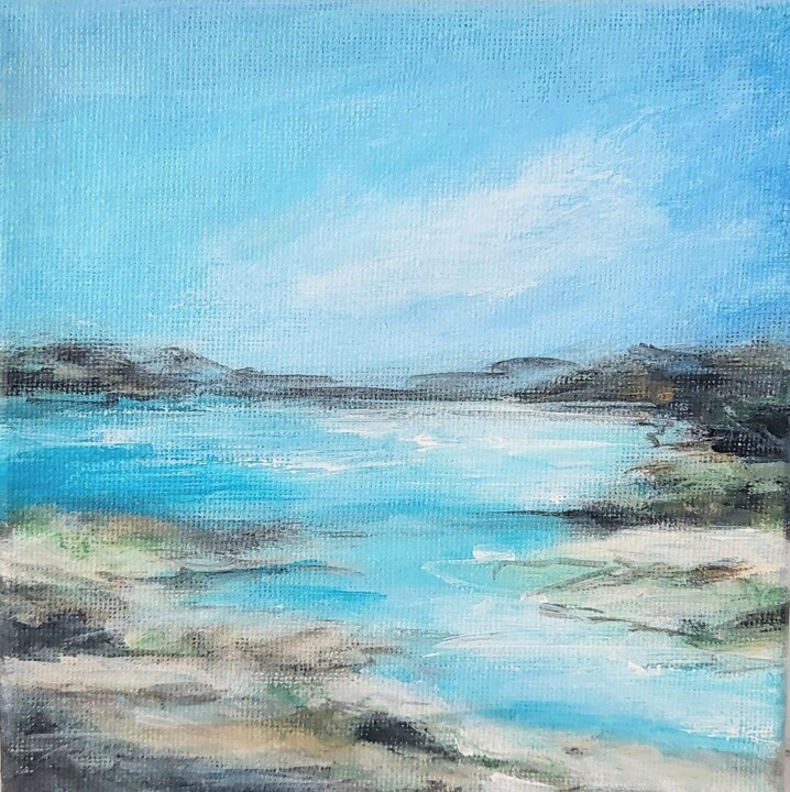 Painting titled "Miniature Coastal A…" by Olga Tsyhypko, Original Artwork, Acrylic Mounted on Wood Stretcher frame