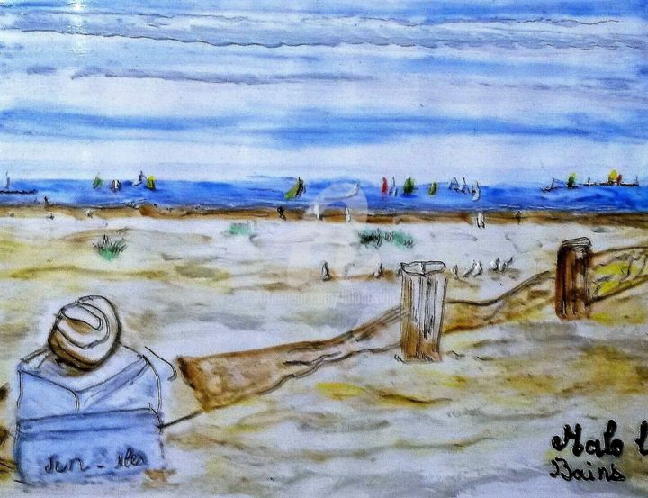 Painting titled "DUNE DE MALO LEZ BA…" by Lola Design59, Original Artwork, Stained glass painting Mounted on Wood Panel