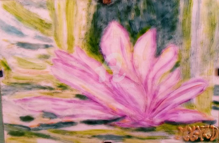 Painting titled "LOTUS" by Lola Design59, Original Artwork, Stained glass painting Mounted on Wood Panel