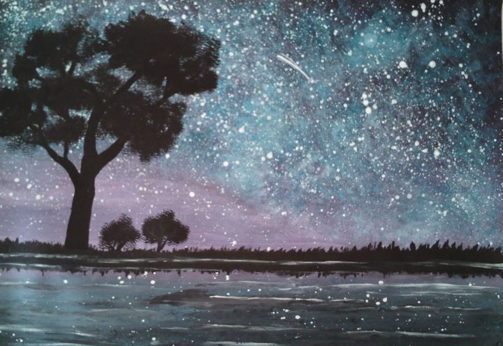 Peinture intitulée "ciel la nuit" par Jade, Œuvre d'art originale