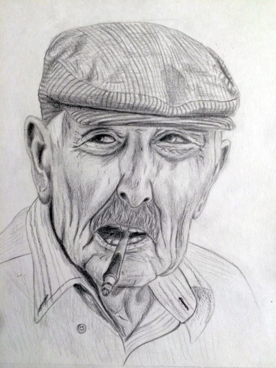 Dessin intitulée "Old Sicilian." par Alex Titenkov, Œuvre d'art originale, Graphite