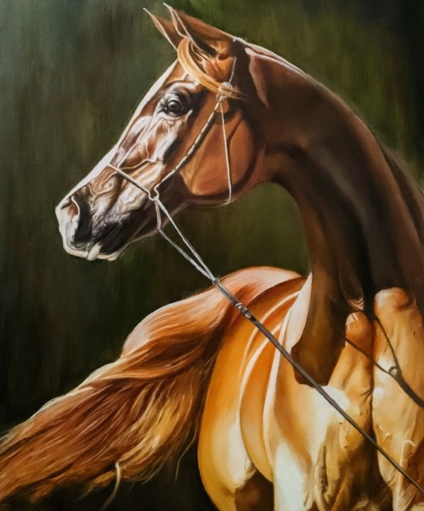 Painting titled "arabic horce prtrait" by Nick Kozyrev, Original Art, Oil