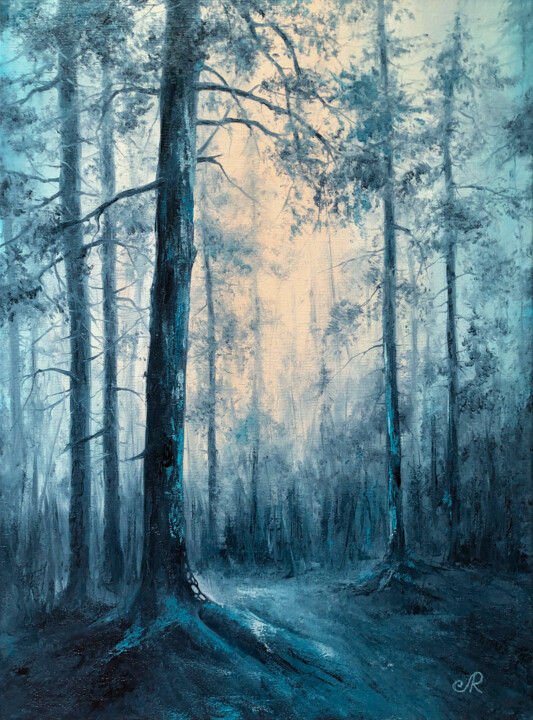 Painting titled "Mystical Forest Oil…" by Lolita Ros, Original Artwork, Oil