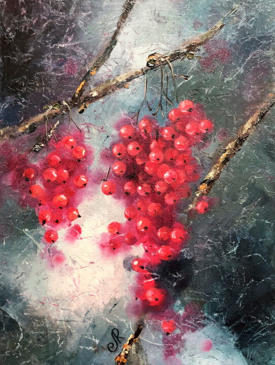 Painting titled "Red Fruits Painting…" by Lolita Ros, Original Artwork, Oil