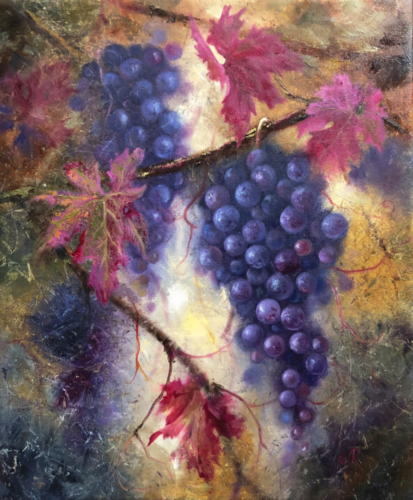 Ζωγραφική με τίτλο "Grape Painting Frui…" από Lolita Ros, Αυθεντικά έργα τέχνης, Λάδι