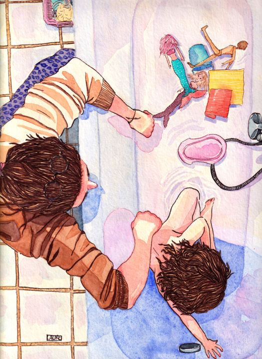 Dibujo titulada "The bath" por Laure Maniere, Obra de arte original, Acuarela
