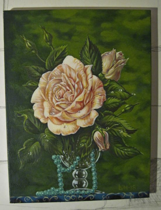 Pintura titulada "Модная роза" por Viktor Lomakin, Obra de arte original, Oleo