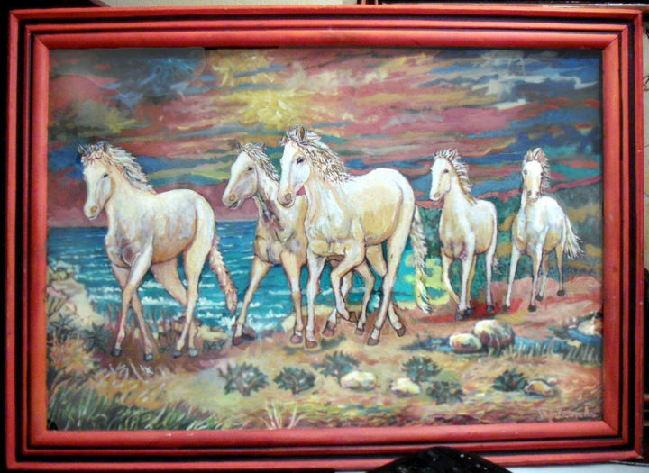 Painting titled "white horses" by Vranceanu Aurelian, Original Artwork, Oil