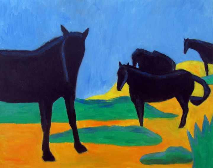 Painting titled "Mustang" by Longxing Huang, Original Artwork, Oil