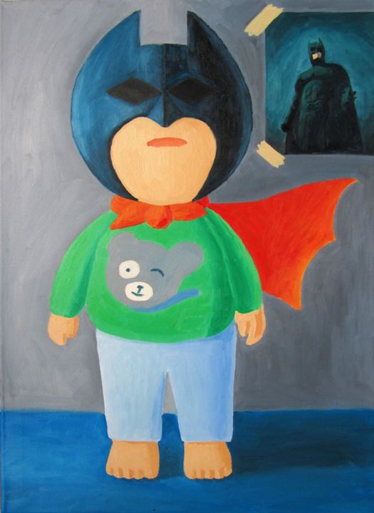 Painting titled "The Dark Knight" by Longxing Huang, Original Artwork, Oil