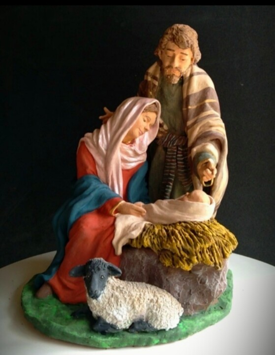 Skulptur mit dem Titel "Holy Family 3" von Arley Lopes, Original-Kunstwerk, Keramik