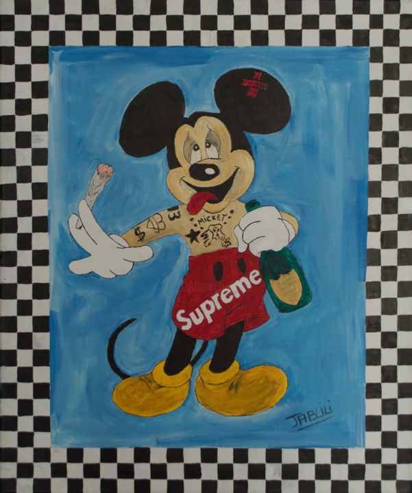 Painting titled "Supreme Mickey Mouse" by Mounir Jablili, Original Artwork, Acrylic