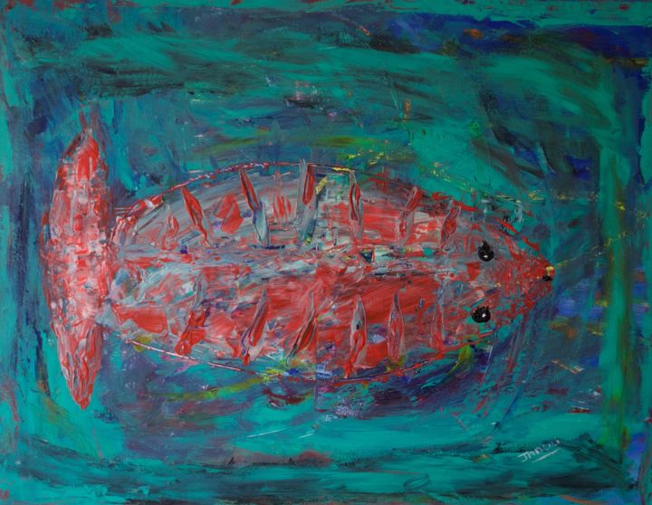 Картина под названием "Underwater fish (20…" - Mounir Jablili, Подлинное произведение искусства, Акрил