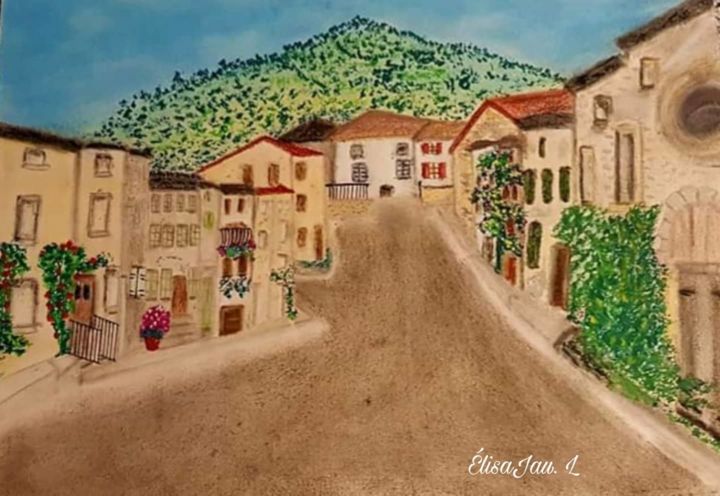 Painting titled "La petite Rue" by Élisa Jau, Original Artwork, Pastel Mounted on Wood Panel